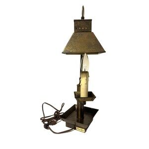 Ethan Allen Vintage Colonial Style Table Lamp Rustic Faux Candle Metal Construct
